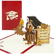 Biglietto Auguri Laurea 3D Con Gufo - Pop Up Congratulazioni Per Cerimonia Universit&agrave;