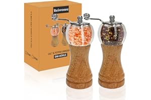 REIWOSEE Molinillos De Pimienta, Molinillo De Sal Y Pimienta, Molinillos De Especias Madera Maciza Con Molinillo De Cerámica Ajustable Fuerte, 2PCS 6in Clásico Conjunto De Molinos De Pimienta Y Sal Mano