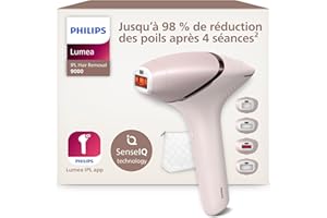 Philips Lumea série 9000, Épilateur à lumière pulsée, alternative à l'épilation laser, technologie SenseIQ, 4 accessoires pour corps, visage, maillot et aisselles, usage avec ou sans fil, BRI957/00