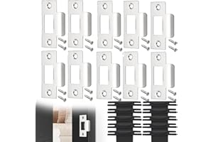 INNOVESS Adjustable Door Strike Plate & Latch Plate Set, 10PCS Strike Plates for Internal Doors with 10 Black Latch Box Covers, Stainless Steel,Suitable for Wooden, Steel, Composite Internal Doors