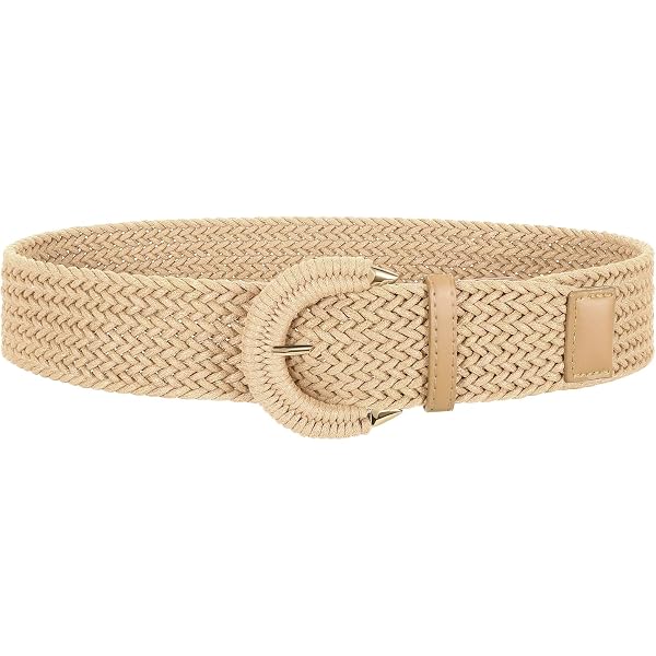 Zercart Cintura da donna in paglia intrecciata regolabile in vita da donna in rattan intrecciato con fibbia a semicerchio, cintura in vita larga per abito estivo jeans, Marrone, 100*5.5cm