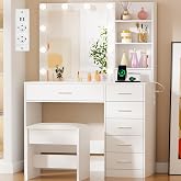 BEWISHOME Makeup Vanity with Mirror, LED Lights, Plug and Stool | 10 LED Light Balloons, 3 Colours, Adjustable Brightness, Ma