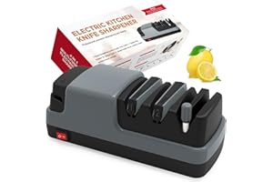 YOORLEAY Affilacoltelli elettrico 4 in 1 per Coltelli a Lama Dritta, Coltelli Seghettati, Coltelli e Forbici in Ceramica, Grigio