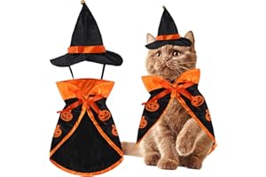YUKIYI Cat Halloween Costume Dogs Halloween Costumes for Dogs Cats Wizard Costume Wizard Cat Clothes Cloak Wizard Hat for Small Dogs Halloween Cats Outfits Pet Halloween Costumes Cape with Wizard Hat