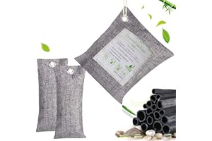 Greenfields® 3 Pack Natural Air Purifying Bag, Reusable Bamboo Activated Charcoal Freshener for Car, Closet, Kitchen Odor Absorber, Air Dehumidifier, Mold Remover, Deodorizer, Purifier Bag(200g, 2x75)