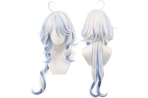 MAYSUWELL Furina Parrucca Cosplay Genshin Impact Focalors Fontaine Parrucche Lungo Blu Misto Capelli Bianchi Tessuto Sintetico per Donne Comic Con, Cosplay Show
