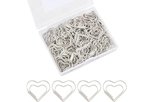 Amexo Confezione da 100 Graffette in Metallo, Graffette con Scatola di Plastica Graffette Segnalibri Dorati per Cancelleria da Ufficio, Graffette a Forma di Cuore Graffette in Metallo (Argento)