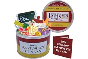 Survival Kit In A Can 30th Birthday Funny Novelty Gift for Men & Women – Unique Keepsake Present for Him or Her – Quirky Gift Box Packed with Fun for Milestone Celebration (Red/Yellow)
