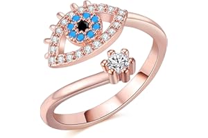 Yifnny Böses Auge Ring, Glücks Türkischer Blauer Böses Auge Ring Zirkonia Verstellbar Offener Wickelring Hamsa Schutz Augenringe für Damen Mädchen