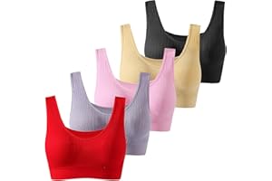 ZEZKT 2024 Soutien-Gorge Quotidien Doux Femmes Couleur Unie Large Bretelles Brassière sans Couture Sommeil avec Coussin Amovible Rembourré Respirant pour Yoga Plus Taille