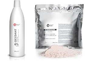 BF BEAUTY FARM Blondierungspulver Rosa 500 g + Entwickler 6 Prozent 1 L – Staubfreies Blondierpulver Set – Aufhellung bis zu 9+ Tonstufen – Haaraufheller Kit - mit ANTI-YELLOW MOLECULES