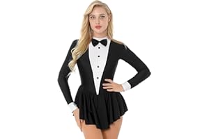 Jowowha Women Balck White Contrast Color Tuxedo Costume Ballroom Latin Dance Dress Long Sleeve Modern Ballet Dancewear