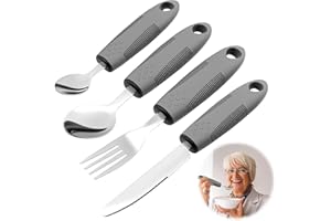 HARUPINK 4 Teiliges Parkinson besteck Adaptives besteck mit Dickem Griff,Einfach zu greifen,Ergonomisches Seniorenbesteck für Behinderte Arthritis Parkinsons Ältere Menschen Oder Menschen mit Zittern