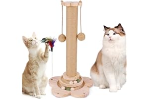 OFC Lenw Sisal Cat Scratching Post, Multifunctional Cat Scratch Post with Interactive Track Ball Toy, Sturdy Scratching Posts for Indoor Cats & Kitten, Solid Wooden Base, Easy Assembly (50cm Tall)