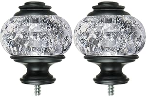 KAMANINA 2 Pack Curtain Pole Finials Ends for 19mm to 22mm Diameter Poles, Black Window Curtain Poles Replacement Translucent Finials with M6 Screws