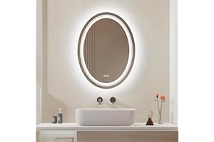 LUVODI Owalne lustro łazienkowe z oświetleniem LED, lustro ścienne 50 x 70 cm, lustro świetlne, funkcja przeciwmgielna, lustro kosmetyczne IP44, energooszczędne