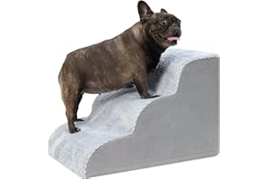KSIIA Scaletta per Cani 3 Gradini 40 cm Antiscivolo - Rampa per Cani Copertura Rimovibile e Lavabile, Scala per Animali Domestici Accesso per Divano e Letto, Ideale per Cuccioli e Anziani, Grigio
