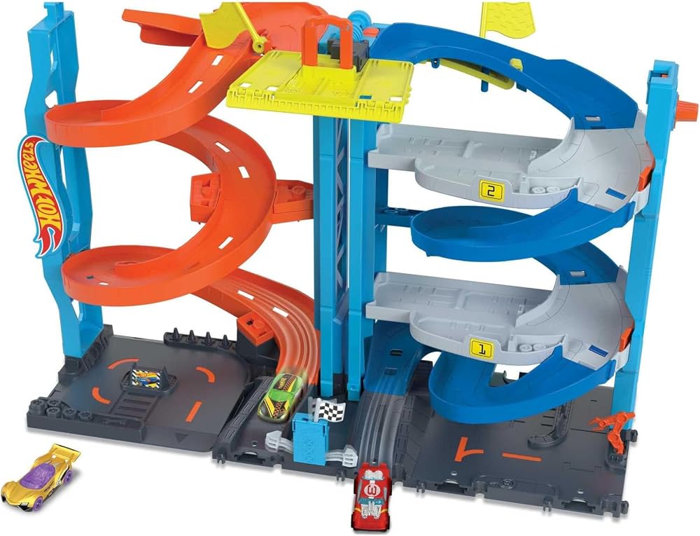 Hot Wheels® Heyecanlı Yarış Kulesi | Araç ve parça seti ölçekli 1:64, 2 oyun modu, tek veya çift yarış, HKX43