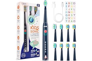 ‎SEAGO Seago elektrische Zahnbürste Kinder mit extra weiche Borsten und 5 persönliche Modi, 8 Ersatzköpfe, Smart Timer, wiederaufladbare Zahnbürste Kinder SG-2303(Blau)