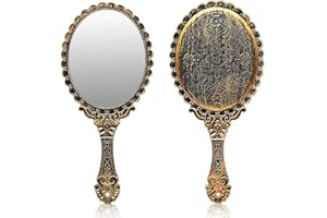 thirei Retro Handspiegel, Vintage Handspiegel Bronze, Tragbarer Spiegel mit Griff, Ovaler Kosmetikspiegel, Schminken und Dekoration