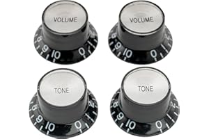 Musiclily Pro Metric Guitar Knobs Top Hat Bell Knobs 2 Volume 2 Tone Set for Epiphone LP SG Style Electric Guitar, Black with Silver Metal Inlay