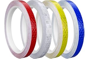Prasacco 4 Rolls Reflective Tape, 10mmx8M/0.4x26FT Safety Warning Tape Security Marking Reflective Waterproof Tape High Visibility Reflective Sticker for Car Road Outdoor Bikes Helmets Motorcycle