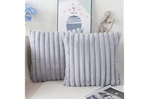 NIULAA Silber Grau Kissenbezug 40x40 2er Set Flauschig Plüsch Deko Kissenbezüge Weich Gestreift Pelz Kissenhülle Dekokissen Sofakissenbezug Luxus Sofakissen Zierkissenbezüge Wohnzimmer Sofa