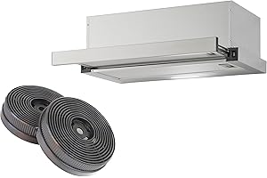 Yuna ALVA FS60B Dunstabzugshaube inklusive Kohlefilter | Flachschirmhaube | Breite 60 cm | Luftstrom 358 m³/h | Edelstahlblende | LED-Beleuchtung | Umluft & Abluft geeignet | 30,4 kWh/Jahr | 64 dBA