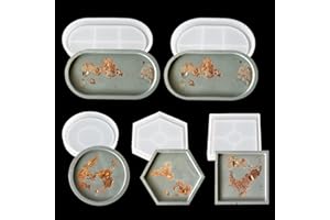 EPODA Hochwertige Silikonform Tablett Untersetzer Set, 5-teiliges Silikonform in Rund, Quadrat und Hexagon für Teller und Epoxidharz, Perfekt für kreative Wohnaccessoires