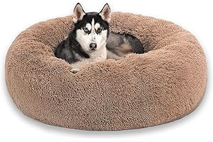 Lohofrnny Łóżko dla psów Koty, miękkie łóżko dla psa Okrągłe łóżko dla kota, miękki puszysty pluszowy dywan, sofa na łóżko dla dużych psów pączek relaksująca, antypoślizgowa (80 cm, Khaki)