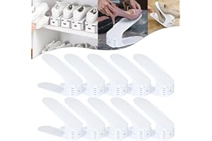 YUENFONG Regulowane regały na buty, 10 sztuk, regulowany uchwyt na buty, 3 regulowane wysokości antypoślizgowe tworzywo sztuczne, stojak na buty do szafy, regał, kolor biały