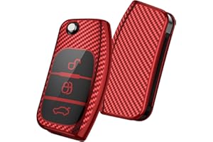 OATSBASF Car Key Cover Compatible with Ford Fiesta Focus Galaxy Fusion Mondeo C-Max S-Max Bantam, 3-Button Key Case Shell TPU Key Box (Red-Stripe)