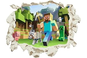 KRILUCLY 3D Autocollant Mural de Jeu de Pixels,40*60 CM,Cartoon Murales Décorations Sticker,Dessin Animé Game Stickers Muraux,Cool Mosaïque Anime 3D Wall Stickers pour Enfants Chambre Salon Cuisine Décoration