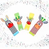 Vicloon Baby Rattle, 4 Pack Neonato Sonagli Calzini da Polso a Sonaglio per Bambini, Sonagli sensoriali, Giocattoli Soffici -