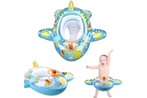 Pipihome Pierścień do pływania w samolocie dla niemowląt, nadmuchiwany pływak dla niemowląt z siedziskiem, do basenu, łodzi, z kierownicą, do kąpieli, pasuje do małych dzieci