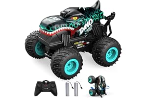 ACAMMZAR Voiture Télécommandée Dinosaure, 2.4GHz 20Km/h RC Monster Truck, RC Voiture Telecommandé Tout Terrain, avec 2 Batteries 60 Min+, RC Car avec LED Musique 360°Rotation, pour Enfants Adultes