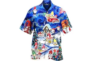 BOLONWZI Festivalkleidhemd für Herren Lustig 3D Druck Weihnachts Freizeithemd Xmas Shirt Weihnachten Funky Hemd mit Button-Down-Kragen Hawaiihemd für Männer Herren Kurzarmhemd
