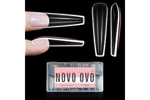 NOVO OVO Rzeźbiona końcówka do trumny XXL do zakrzywionych łóżek paznokci, bardzo grube, długie, sztuczne paznokcie, pełne pokrycie, miękkie, żelowe, sztuczne paznokcie, do zestawu akrylowego