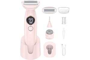 HOUPOO Rasierer Damen,3-In-1 Intimrasierer für Frauen,Gesichtshaarentferner für Frauen,Damenrasierer Elektrisch Nass-Trockenrasierer IPX7 Trimmer Damen,für Bikinizone Achseln Beine,USB-Aufladung,Rosa