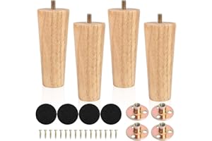 SWoob Wooden Furniture Legs Set of 4 Sofa Legs 15cm/6inch Solid Wood Furniture Legs Replacement Feet Table Legs with Silent Pad Plate & Screws for Sofa Coffee Table Dressing Table