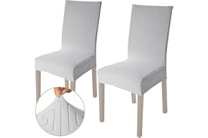 Viste tu hogar Pack 2 Stuhlhusse 45–55 cm, 100% hochwertiges Polyester, elastisch, leicht anzubringen und zu reinigen, Design Labyrinth, Hellgrau