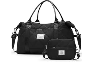 SEAFEW Sac de Voyage Femme Sac de Sport Weekend Format de séparation Sec et Humide Duffle Bag Sac de Weekend à Main Etanche Cabine Avion Ryanair Bagage Cabine 55x40x20 avec Trousse de Toilette,E1-Noir