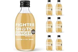 Fighter Shots Ginger Dosing Bottles (6x250ml/24+ Shots) | Award Winning Fresh & Fiery Ginger Shots | 27g of Cold Pressed, Fresh Ginger Root for Immune Support | Boosts Energy | 100% Natural/No Nasties