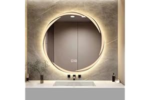 YOSHOOT Specchio da bagno rotondo da 700 mm con motivi Specchio da parete con luce a LED, Specchio cosmetico illuminato più elegante, Luce LED dimmerabile a 3 colori, IP44 (Turbine)