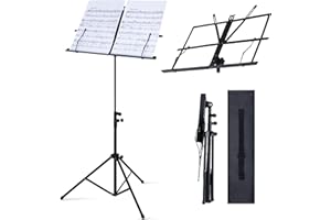 Fineway Heavy Duty Folding Music Stand - Adjustable Music Stand for Sheet Music Stand with Carry Bag, Metal Tripod Base, Portable Book Holder for Practice & Performance