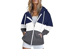 Uusollecy Sweats Capuche Femme Sweat Zippé Veste Casual Manches Longues Décontracté Sweat-Shirt avec Poches Couleur Unie Printemps, Automne et Hiver