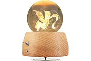 OOWOLF Crystal Ball Music Box,Christmas 3D Wooden Music Box with Warm Light, K9 Crystal Ball Prince Beautiful Snow Globe Music Box Desk Decoration for Christmas, Birthday,Mother's Day, Valentine's Day