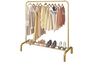 JIUYOTREE Portant à vêtements en métal avec support inférieur pour manteaux, jupes, chemises et pulls Doré 110 cm