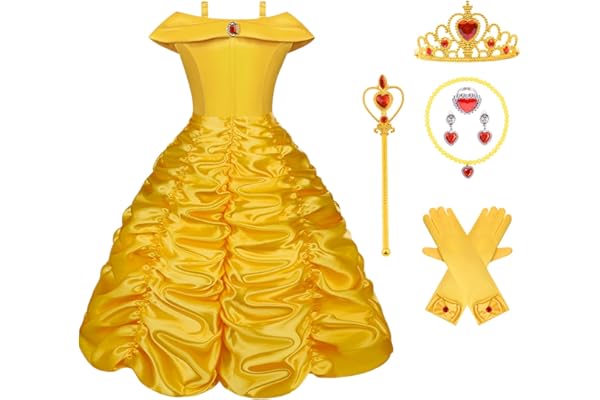 Vicloon Costume Belle pour en Enfant, Deguisement Belle Deguisement de Belle et La Bête/Cape à Capuche Costume pour Cosplay Mariage Carnaval Fête d'anniversaire