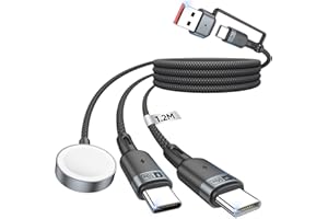 SUNGUY Kabel ładujący do ładowarki Apple Watch - 3 w 2 kabel USB C, 1,2m, 60 W, kabel szybkiego ładowania USB C, kompatybilny z iWatch Ultra 2/SE 2/10/9/8/7/6/5/4/3/2/1, z iPhone 16/15 Pro Max Plus, iPad